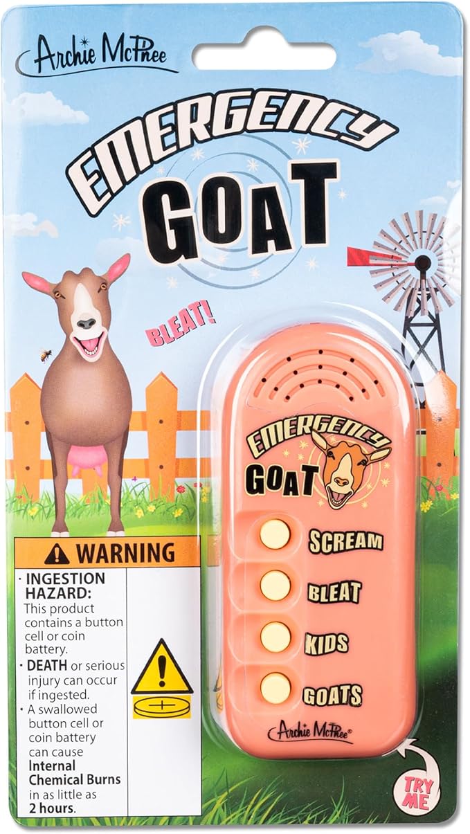 Archie McPhee: Emergency Goat - Electronic Sound Maker, 3.5" Handheld Device, 4 Noises, Scream-Bleat-Kids-Goats, Farmyard Fun, Gag Gift, Novelty Toy