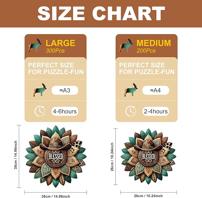 200 Pieces Blessed Wooden Puzzles for Adults, Cowboy Hat Unique Shaped Wooden Jigsaw Puzzles for Adults, Irregular Adult Wood Puzzle Creative Gift with Exquisite Wooden Box