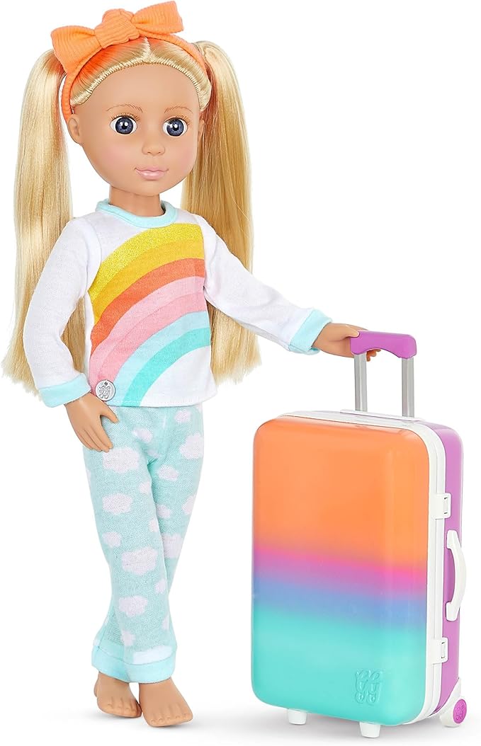 Glitter Girls – 14-Inch Doll Clothes & Accessories– Suitcase & Fashion Set – Luggage with 3 Mix & Match Outfits & Heart Glasses – Rainbow Pajama, Swimsuit, Star – Print Dress – 3+ Years