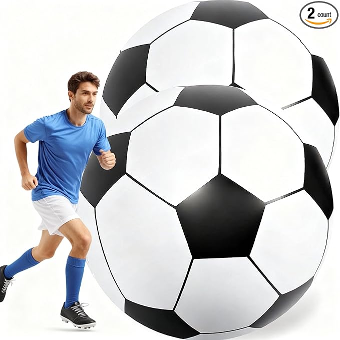 Lewtemi 2 Pcs 40 Inch Giant Inflatable Soccer Ball Large Huge Beach Balloons Oversized Football Sport Birthday Party Decoration Favor Gift Pool Supplies for Outdoor Piñata Activity