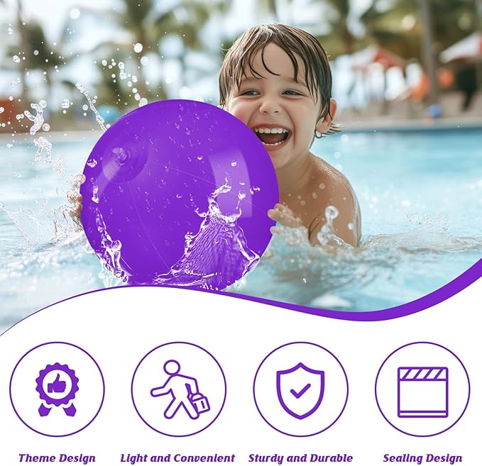 10 Pack Purple Beach Ball - 12Inch Blow Up Beach Ball Party Supplies for Kids, Inflatable Floating Balls for Summer Pool Parties, Outdoor Activities & Birthday Decorations(Purple)