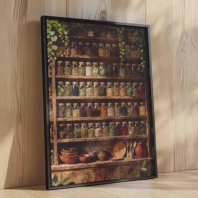Glass Bottle Food Puzzles 1000 Pieces for Adults, BookshelfSpice Jars Jigsaw Puzzles for Challenging Family Activity Games DIY Puzzle for Home Wall Decor Gifts - 19.7 x 27.6 Inches