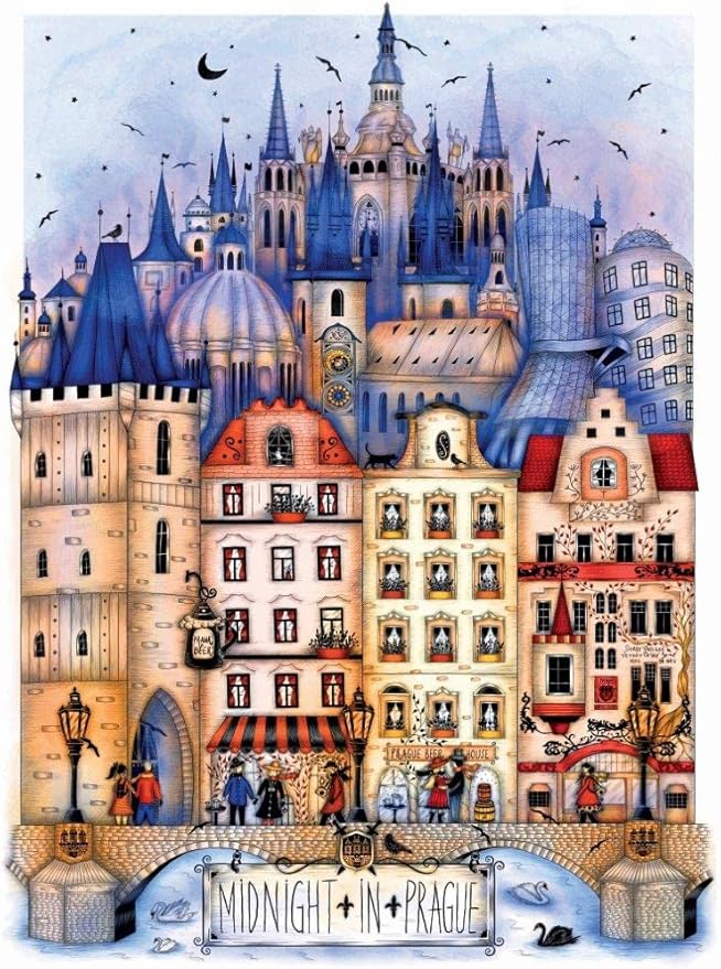 1000 Piece Jigsaw for Adults – Hard, Difficult, and Challenging Puzzle by Madalina Tantareanu – Cities at Midnight: Prague – 27x20 Inches
