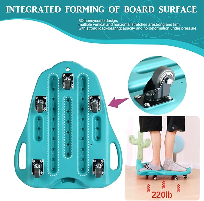 Large Scooter Board for Kids, Plastic Floor Scooter Board with Handles and Buckle, Gym Scooters for Indoor Outdoor Sports,Sensory Training