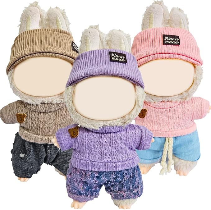 3 Pack Compatible for Labubu Clothes,17cm Doll Clothes Set,Luxury Designer Outfits,Cute Birthday Party Costumes,Valentines Day Gifts for Her Him,Stylish Fashion Wardrobe Accessories for 17cm Dolls