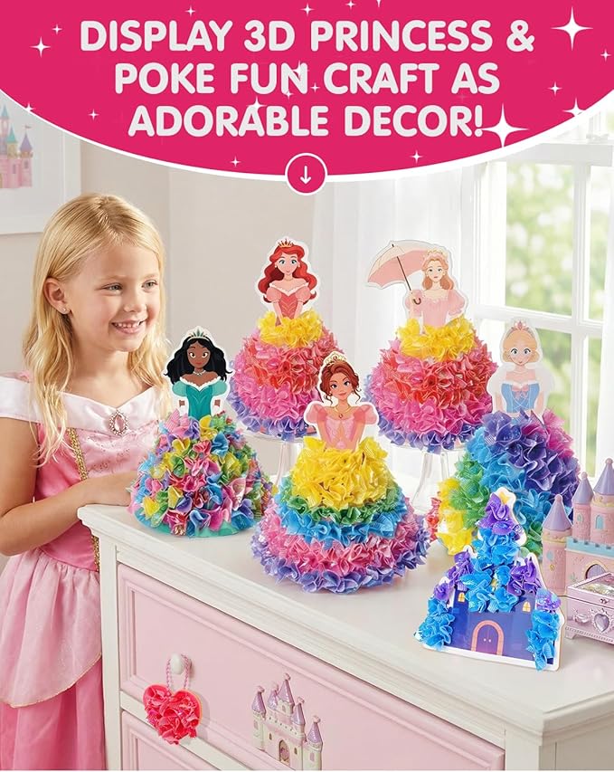 Zivorin Poke Art Craft Kit for Girls, 3D Princess Ornament DIY Set, Princess Crafts for Girls 4-6, Creative Poke Art Supplies for Kids Ages 4-8, Ideal Christmas Birthday Easter Gifts