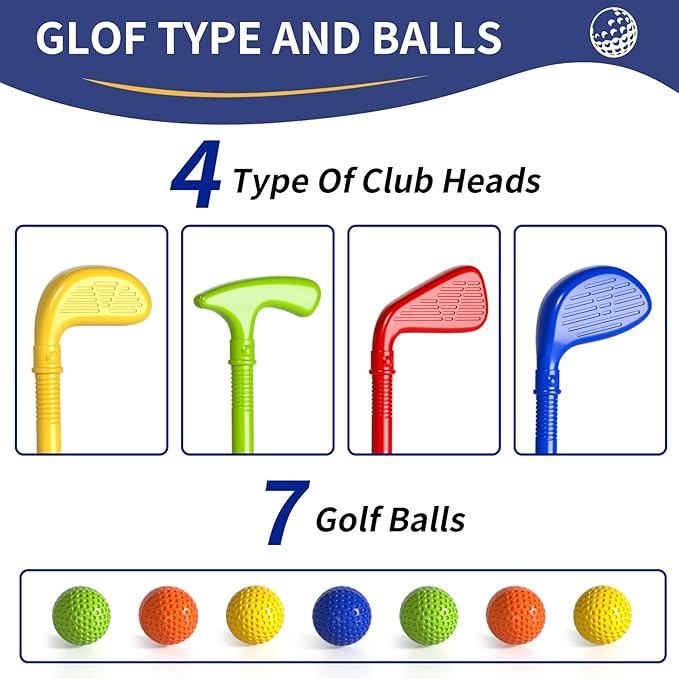 Toddler Golf Set Toys for Kids, Kids Toddler Golf Clubs with 7 Balls, Putting Mat & Golf Board, Toys Gifts for 3 4 5 6 Year Old Boys, Christmas Birthday Gifts for 3 4 5 6 Year Old Boy Kids