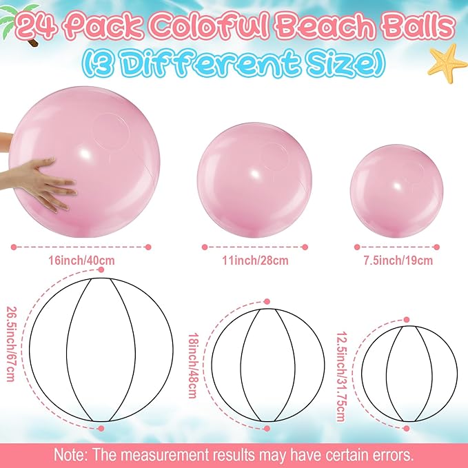 18 Pcs 24 16 12 Inch Inflatable Beach Balls Bulk Pastel Color Jumbo Big Macaron Beach Balls Summer Swimming Party Favor for Water Games Disco Party Outdoor Sport