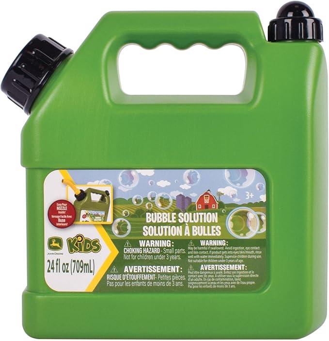 John Deere Bubble Can 24oz Bubble Bottle with Pouring Spout, Outdoor Summer Fun, Bubble Refill