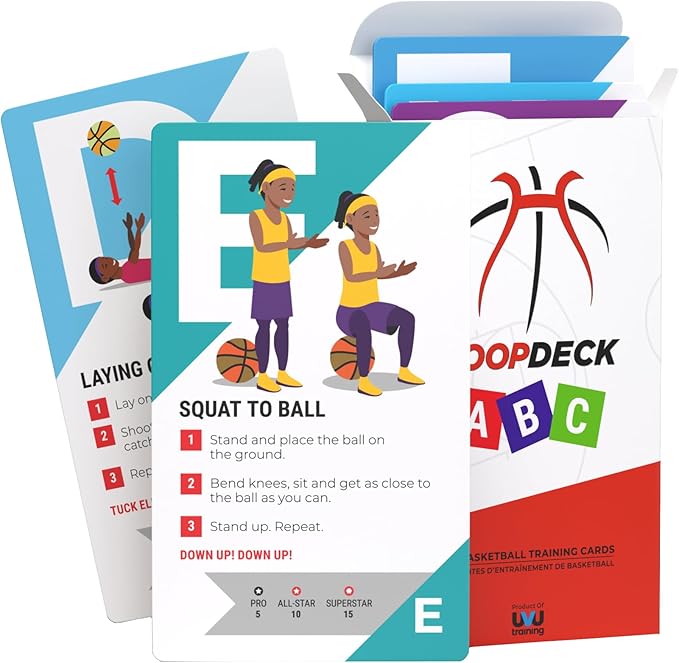 HoopDeck ABC Youth Basketball Training Cards | Alphabet Skill Drills for Kids | Ball Handling, Shooting & Agility Practice | Basketball Trainer for Ages 4+