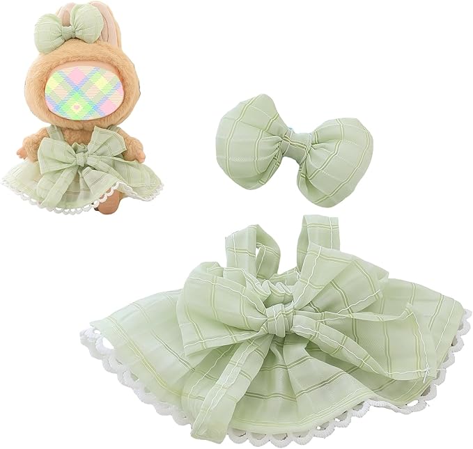 Clothes for Lu bubu 17cm Dolls Accessories (No Doll), Kawaii Skirt Outfit Set 2 Pieces for 17cm Dolls Suit, Stylish Dress Up Flower Dolls Clothing Set Replacement Green