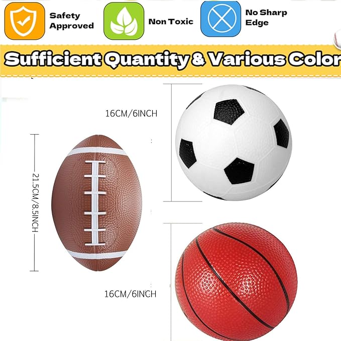 Mini Sports Balls Toys Set for Kids Toddler, Mini PVC 5 Inch Basketballs Balls-5" Little Soccer, Football,- Playground Kick Ball Gift for Children Indoor Outdoor Beach Pool Stocking Stuffer 4 Pack