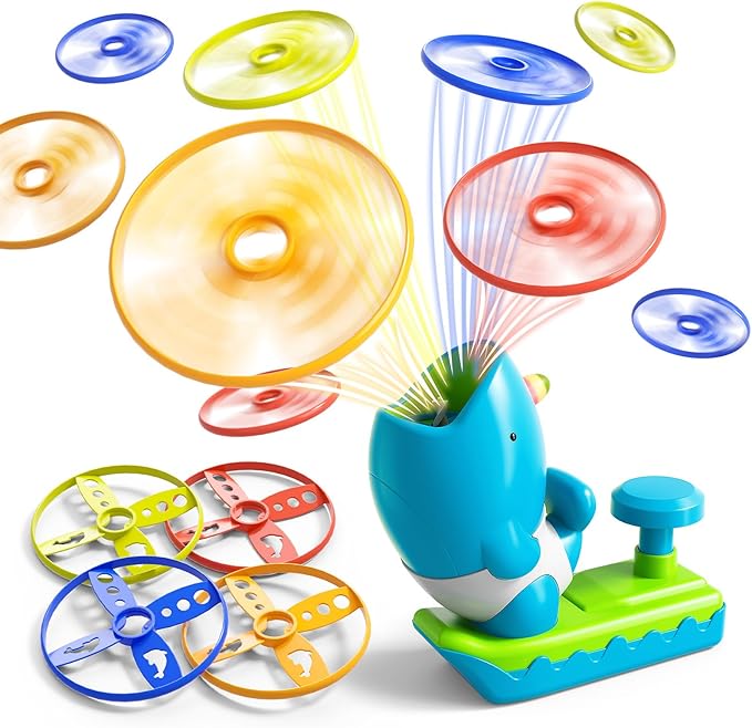 12 PCS Flying Disc Launcher Outdoor Indoor Game Toys Gifts for 3 4 5 6 7 Year Old Boys Kids, Outdoor Outside Game Toys for Boys Girls Ages 3-5 4-8, Ideal 3 4 5 6 Year Old Birthday Gifts