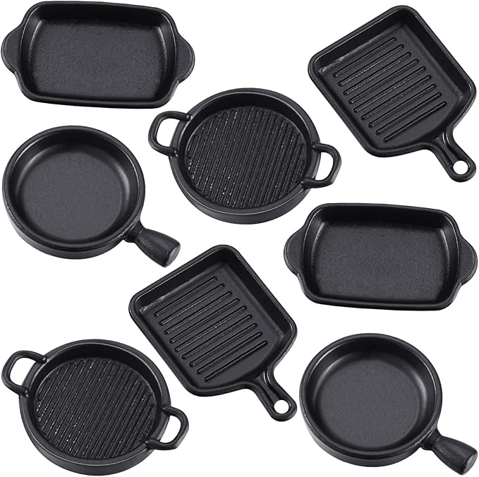 Skylety 8 Pcs Dollhouse Kitchen Accessories Dollhouse Metal Miniature Pots and Pans Mini Kitchen Stovetop Cookware Christmas Role Play Party Decoration Supplies