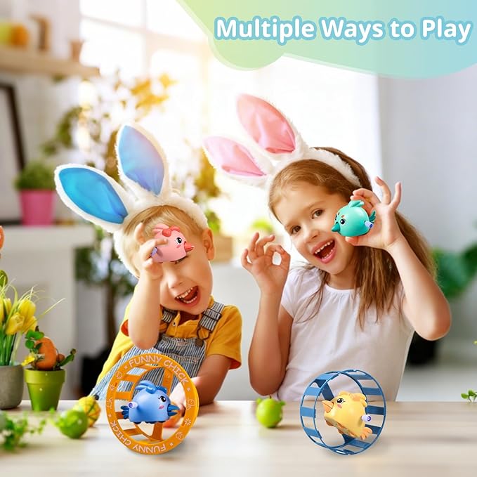 umbresen Wind Up Toys Set Funny Chick with Removable Circle, Easter Basket Stuffers Crawling Baby Toys Novelty Fidget Sensory Table Floor Games Birthday Party Gifts for 1 2 3 Year Old Toddler Kids