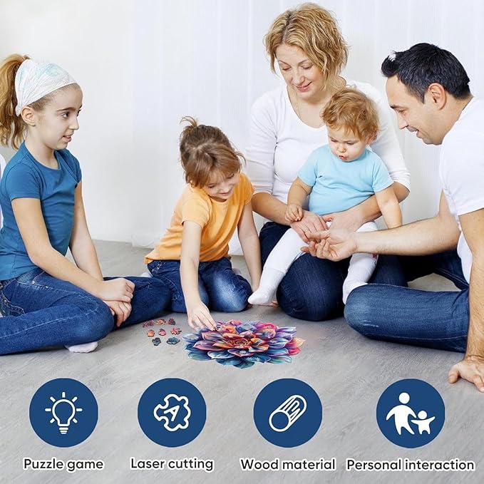 Reouinty Wooden Puzzles for Adult 200 Piece, Flower Succulent Puzzle for Girl, Challenging Puzzle, Home Wall Decor, Luxurious Shaped Wood Puzzles for Family Game 11.2x11 in