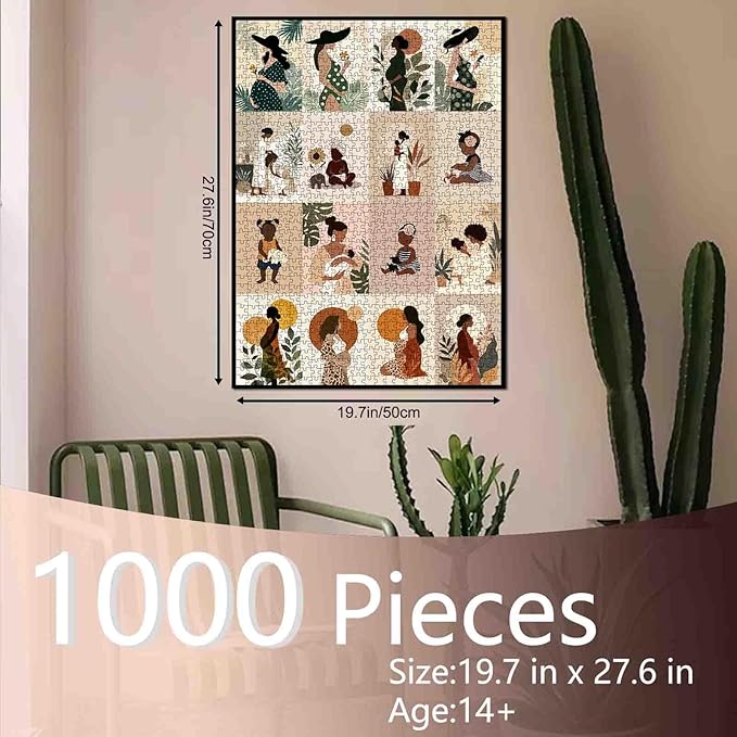 Mother's Day Art Puzzles 1000 Pieces for Adults, Boho Woman and Baby Puzzle for Challenging Family Activity Games DIY Puzzle for Home Wall Decor Gifts - 19.7 x 27.6 Inches