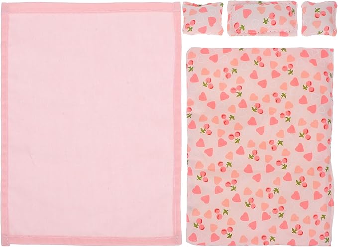 Pink Dollhouse Bedding Set 1:12 Scale Miniature Bedroom Accessories - Includes 1 Quilt, 1 Bed Sheet, 3 Pillows - Soft Fabric Doll House Furniture Accessories for Role-Playing and Mini Decor