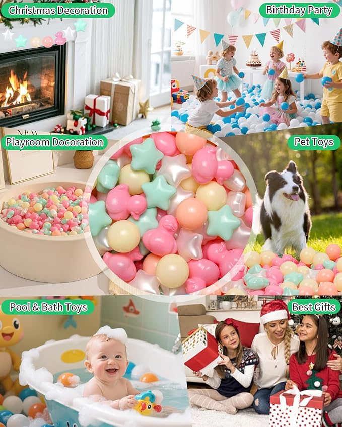 TRENDPLAY Ball Pit Balls Shapes Pastel, Duck Star Shape Non Toxic for Toddlers Kids Baby Girls Boys Dogs Soft Play,Party, 50 100 200