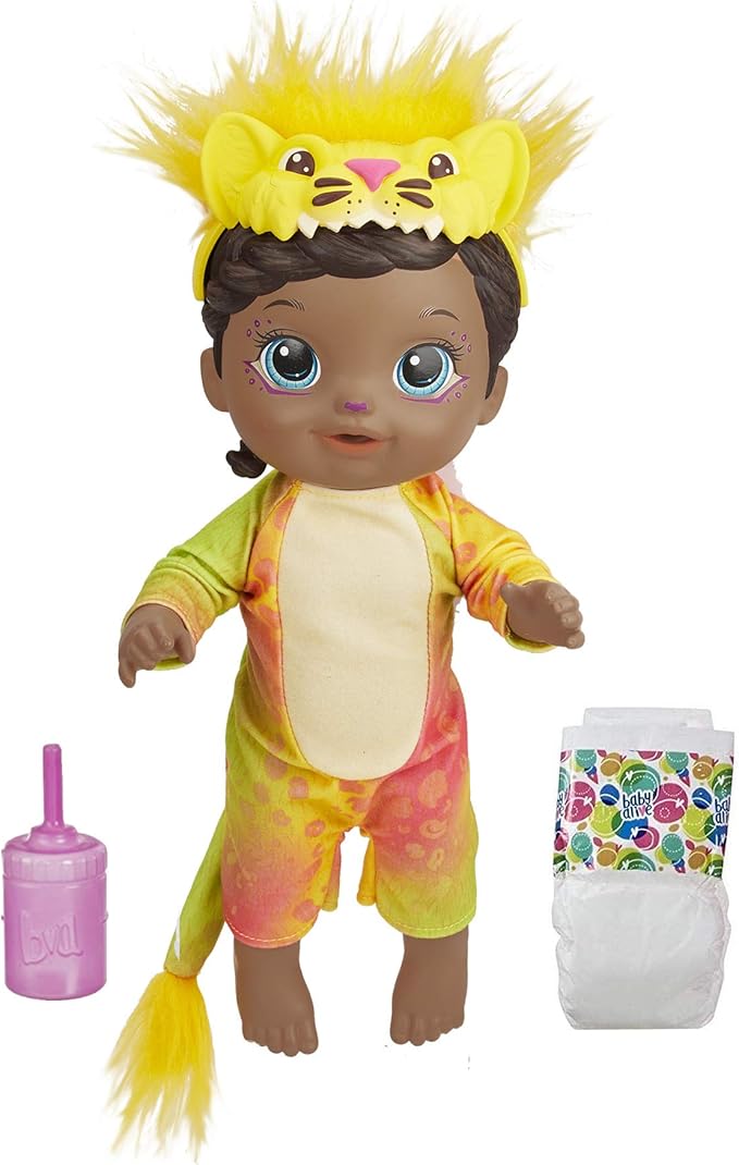 Baby Alive Rainbow Wildcats Doll, Lion, Accessories, Drinks, Wets, Lion Toy for Kids Ages 3 Years and Up, Black Hair