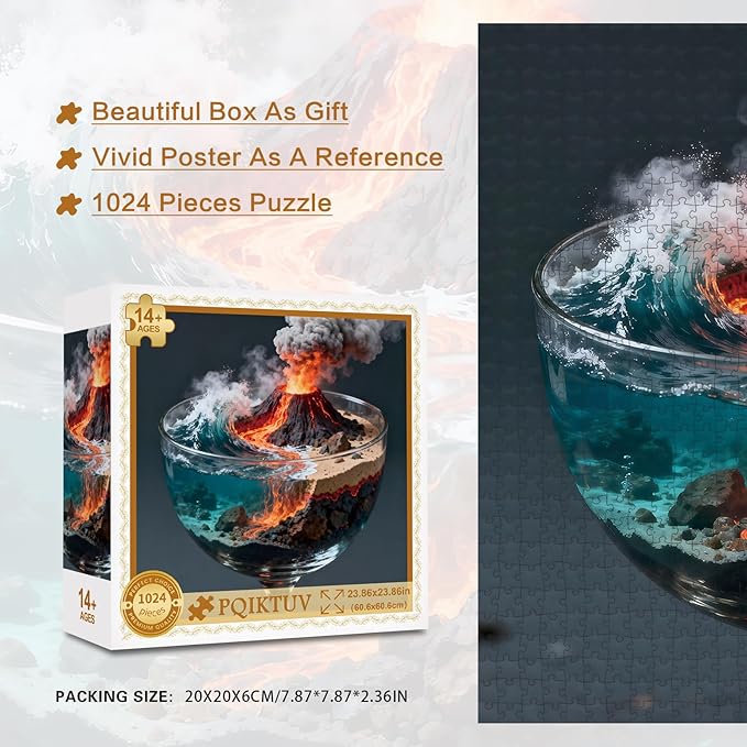 Puzzles for Adults 1024 Pieces Jigsaw Puzzles Impossible Puzzle with Letters on Back Volcano in a Cup Puzzle Family Decoration Puzzles Funny Gift for Valentine Friends (23.86 x 23.86 Inch)