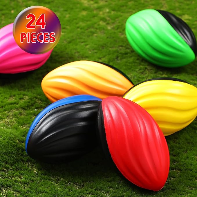Jerify 24 Pack Foam Footballs 4.72 Inch Bulk Mini Spiral Football Toys Easy Grip Waterproof Small Soft Emulation Foam Footballs for Kids Indoor Outdoor Play Game Football Party Favors(Spiral Style)