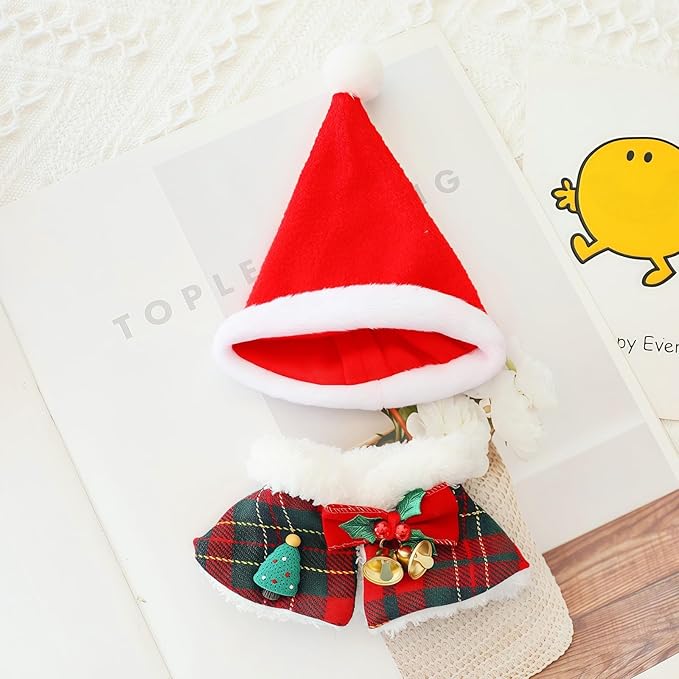 Christmas Clothes for Lu bubu 17cm Dolls(No Doll) Accessories, Stylish Kawaii Festive Christmas Bell Cloak Outfit Set 2 Pieces Suitable for 17cm Doll , Xmas Doll Clothing Set Replacement Red