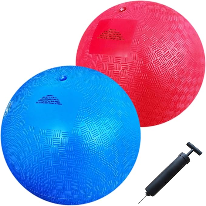 AppleRound 10-inch Dodgeball Playground Balls, Pack of 2 Balls with Pump, Official Size for Dodge Ball, Handball, Camps and Schools, Blue & Red
