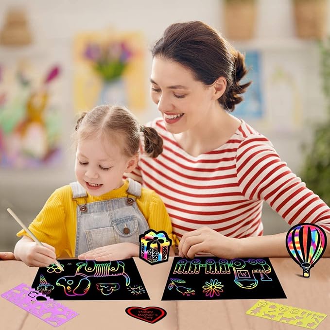 Rainbow Scratch Paper Art for Kids: 50PCS Magic Arts Crafts Gifts Toys for Girls Boys Ages 3-12 Games Activities for Birthday Party Family Day Classroom Prizes Easter Basket Stuffers