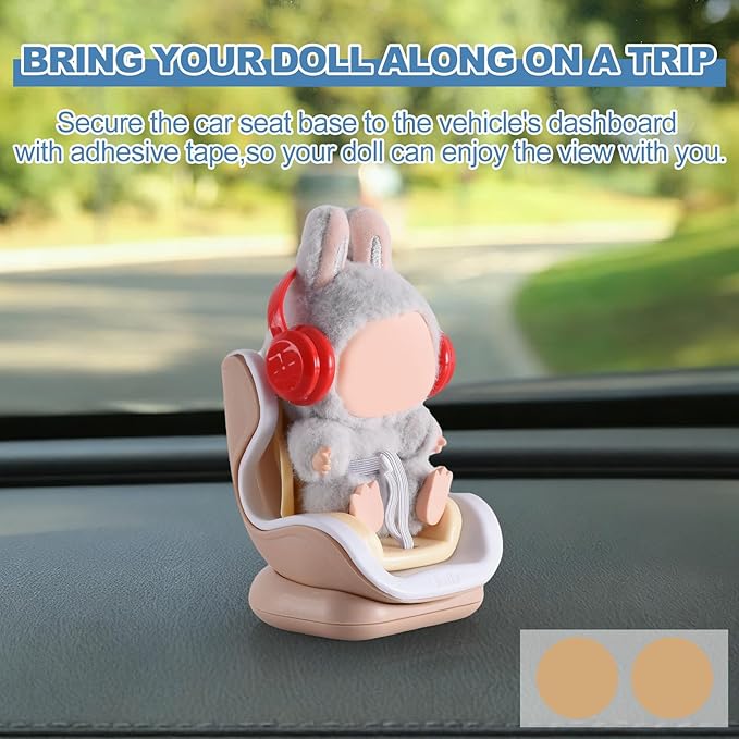 Doll Car Seat, Car Seat for 10-17cm Dolls, Including Air Vent Clip, Desktop Stand, Adjustable Strap, Airflow-Friendly Design, Ideal Car Decor Gifts(Brown White)
