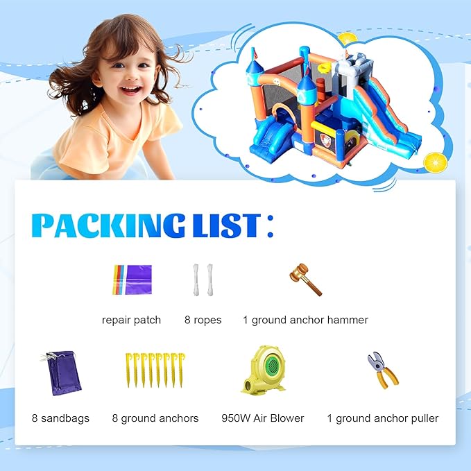 16FT Commercial Bounce House with Blower, 100% PVC Inflatable Jumper Bounce House with 2 Slides, Ball Pit, Tunnels, Climbing, 6 in 1 Bounce House Obstacle Course 16x12x10ft
