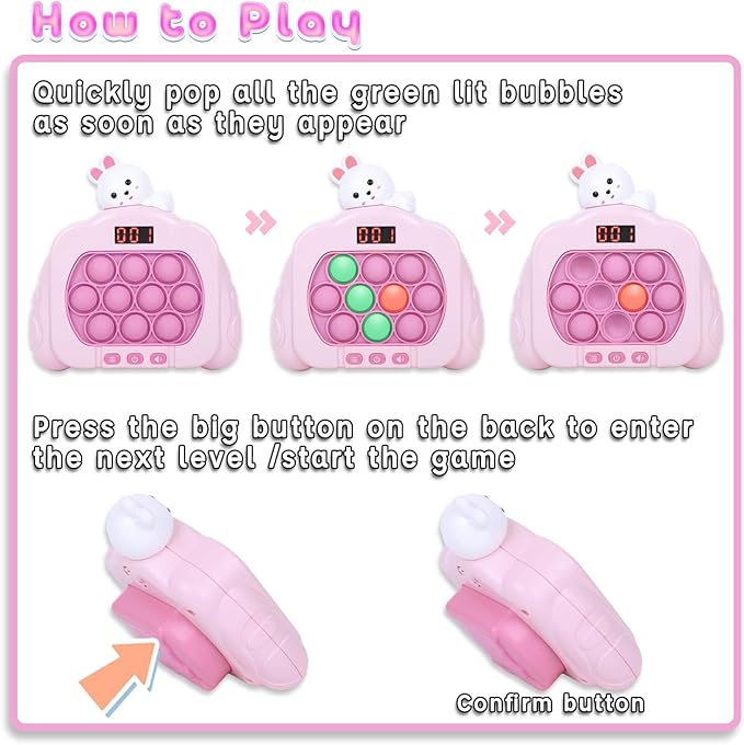 Quick Push Pop Fidget Toys for Kids & Adults, 12 Game Modes Upgraded Light Up Fast Push Bubble Handheld Toy, Stress Relief Party Favors, Christmas & Birthday Gifts for 3-12 (Rabbit)