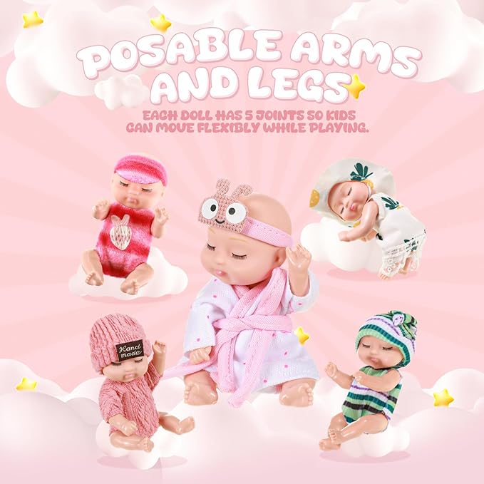 Hanaive 10 Pcs 4 Inch Mini Baby Dolls Lifelike Realistic Tiny Baby Dolls with Animal Clothes Cute Infant Figurine Gifts Set for Toddlers Girls Kids 3+ Easter Graduation Birthday(Cozy Style)