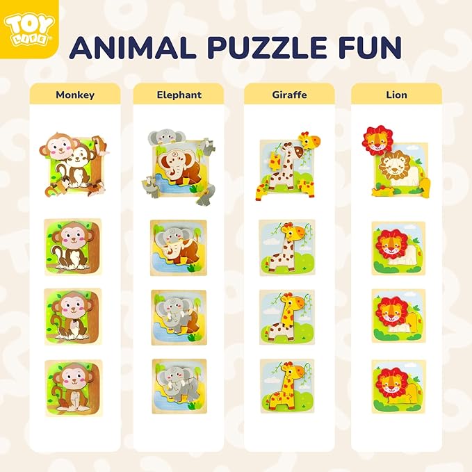 TOY Life Wooden Puzzles for Toddlers 2-4, Montessori Toys for 1 2 3 Year Old Boys Girls, Animals Puzzles Educational Learning Toys 2 Year Old, Birthdays Gifts Toy for 2 Year Old Girl Boy