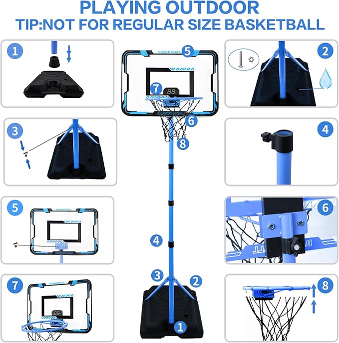 Nattork Kids Basketball Hoop, Adjustable Height Toddler Basketball Hoop Stand, Indoor Outdoor Basketball Goal Toy for Boys Girls Ages 3~8 Years Old, Includes 3 Balls, Ideal for Birthday Gift