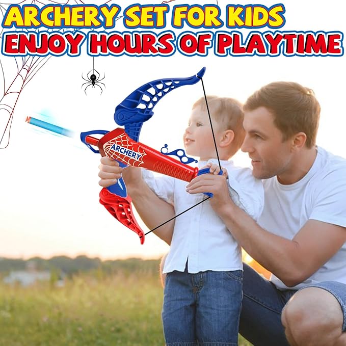 Bow and Arrow for Kids Toys: Spider Archery Set with Target 20 Suction Cup Arrows, Spider Toy Bow and Arrow for Kids 3-8 Shooting Toys for Age 5-7 Indoor Outdoor Toy Gift for Boys Age 3+