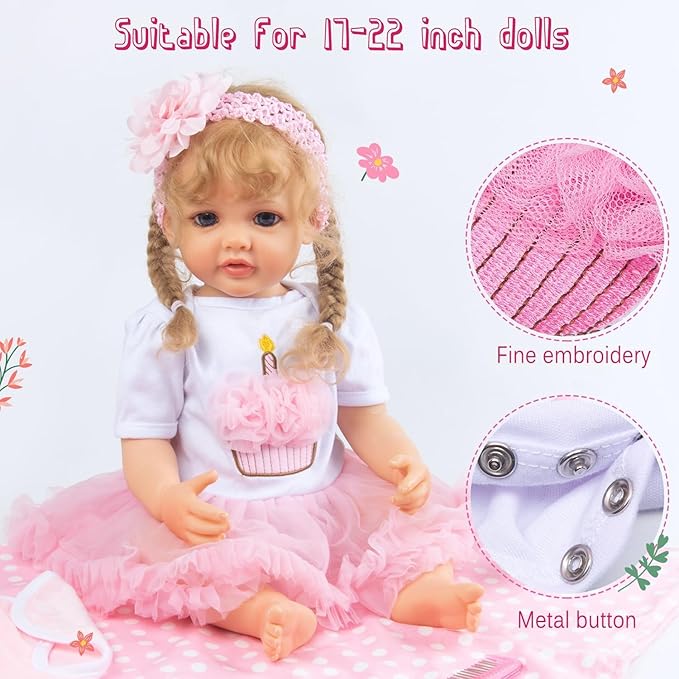 10 Pcs Reborn Baby Doll Clothes Pink Outfit Accessories Set for 20-22 Inch Reborn Doll Clothes Girl Newborn Baby Accessories with Backpack