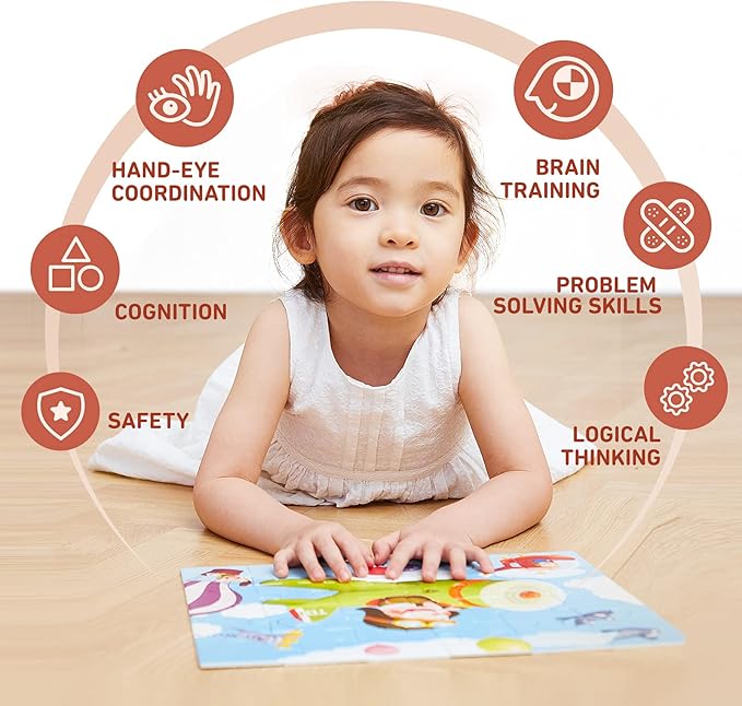 TOI Leveled Puzzles for Kids Aged 3 and Up, Toddler Puzzle Preschool Learning Jigsaw Puzzles, Large Pieces Educational Game for Boys Girls, Classic Education Step 3
