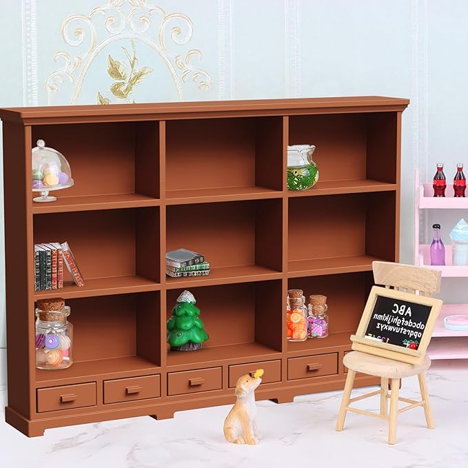 Dollhouse Bookshelf in 1:12 Scale, Part of a Doll House Furniture and Accessories Set with a Realistic Design, This Doll House Bookshelf Makes A Thoughtful Gift for Children and DIY Enthusiasts