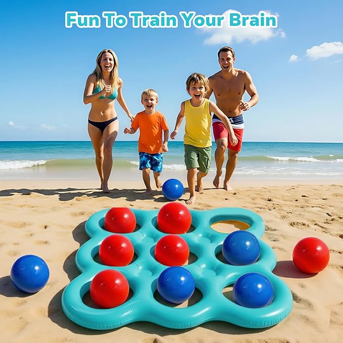 MoKo Pool Water Toys Tic-Tac-Toe Games Set, Inflatable Floats Toy with 10 Balls, Pool Games for Family Party Outdoor Beach Adults Teens Kids 2-10 Players