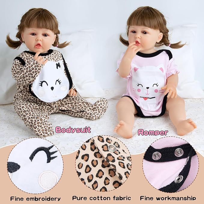 7 Pcs Baby Doll Clothes Accessories Set, 17-22 Inch Reborn Baby Dolls Clothes with Backpack Diaper Newborn Doll Outfit and Magnetic Pacifier&Fedding Bottle, Babies Pretend Play Stuffs