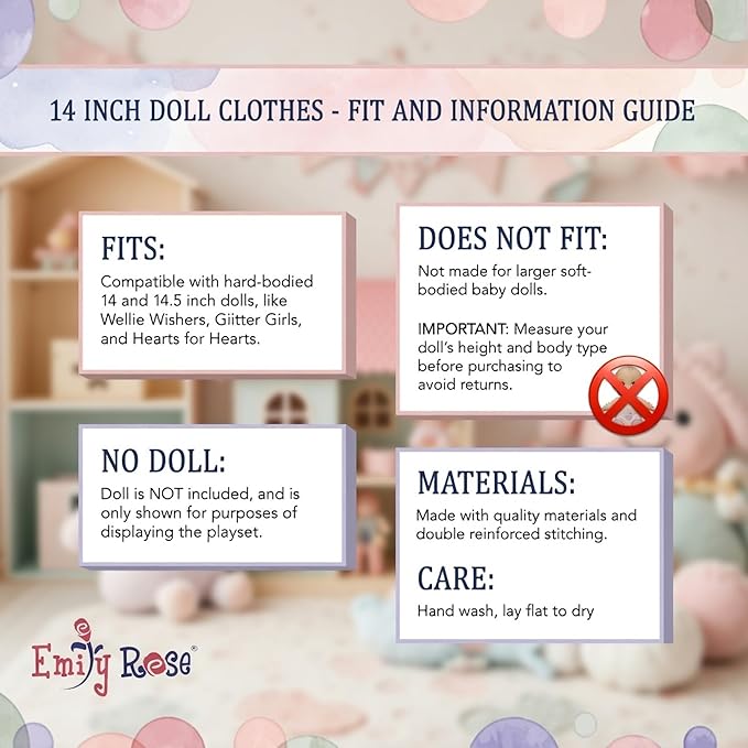 Emily Rose 14.5 Inch Doll Clothes - 5PC Pastel T-Shirts for Crafting & Sublimation | Gift Boxed | Wellie Wishers & Glitter Girls Compatible - USA Brand