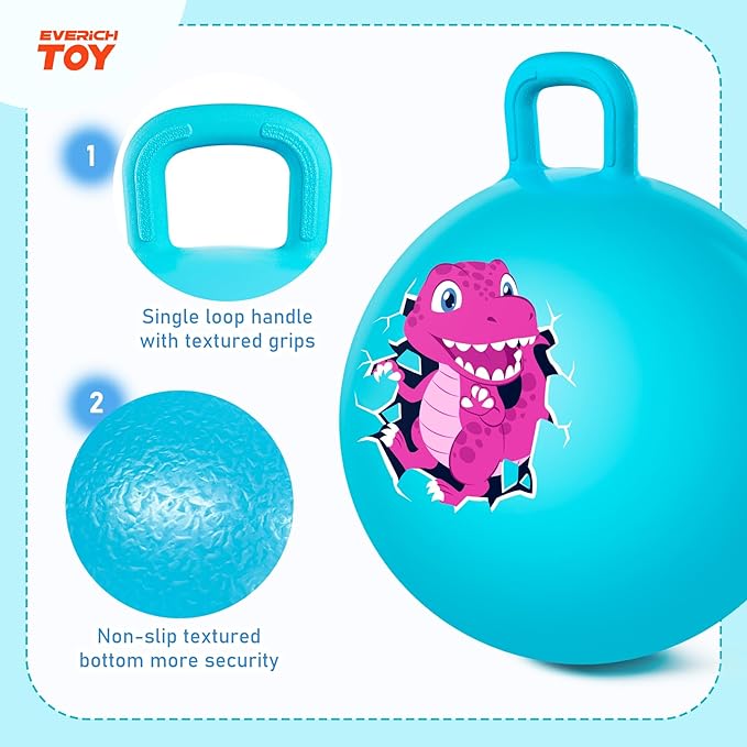 EVERICH TOY Hopper Ball for Kids 4-8, 18In Dinosaur Hoppity Hop Ball, Sit On Bouncy Balls with Handle, Indoor Outdoor Easter Basket Stuffers Hopping Toys Gifts for Boys Girls