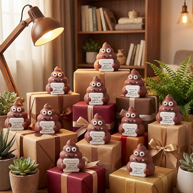 50 Pcs Positive Mini Poop Figurines Tiny Poo Statue Small Positive Fake Poop Figures for Hide and Seek Prank Props Piñata Easter Egg Fillers Birthday Inspirational Gifts for Colleague Staff