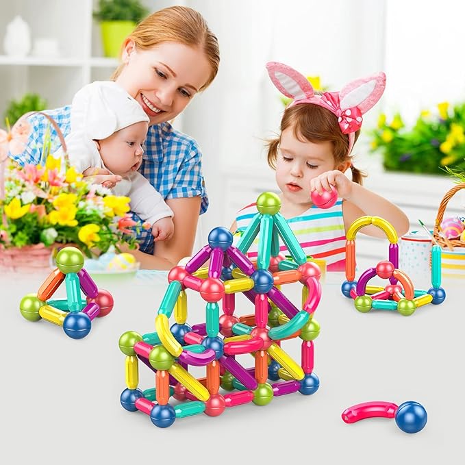Magnetic Balls and Rods Set Building Blocks Magnets for Kids,Learning & Education Toys,Magnetic Sticks Blocks,Montessori Toys for Toddlers,Boys&Girls Gifts (64pcs)