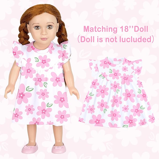 ICOSY Matching Doll & Girls Nightgowns Clothes Girls Pajamas Sleepwear Outfit for Kids and 18" Girl Doll