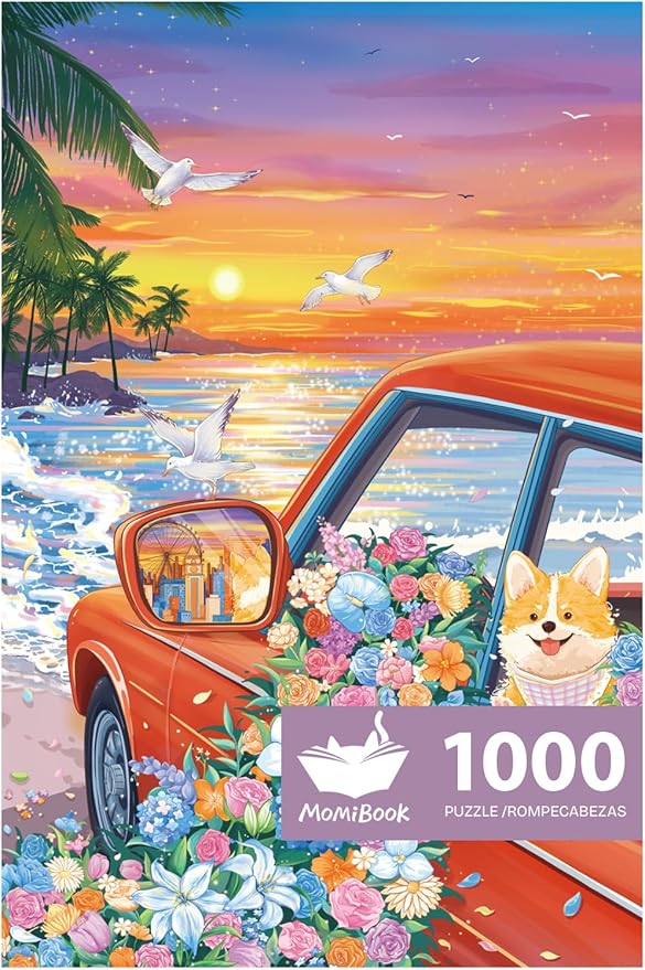 MOMIBOOK 1000 Piece Puzzle for Adults Jigsaw Puzzles of Mirror's Fleeting Light, Touch Film Seaside Dog Painting Image Challenging Hard Impossible Puzzle Unique Party Christmas Birthday Gifts