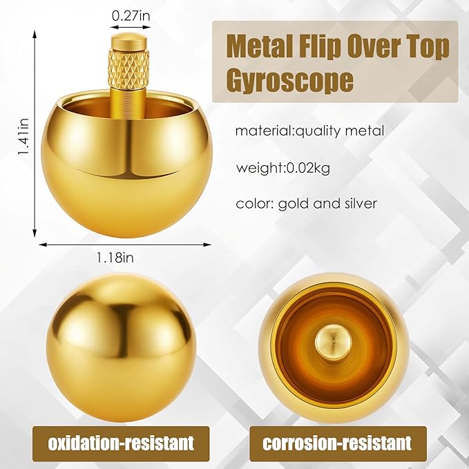Skylety 2 Pieces Metal Spinning Top Aluminum Flip Over Top Spinner Gyroscope Stainless Steel Toy for Adults Kill Time Stress Anxiety Gift(Gold, Silver)