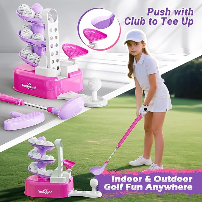EagleStone Toddler Golf Set with Foot Pedal Launcher, Kids Golf Toy for Ages 3-8, Includes Adjustable Golf Club, 15 Balls & Golf Cart, Indoor&Outdoor Sports Gift for Boys and Girls