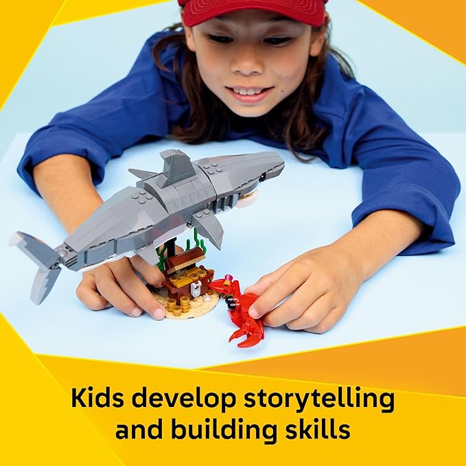 LEGO Creator Fierce Shark with a Treasure Chest Building Toy for Boys & Girls - Kids Build a Shark, Fish, or Manta Ray Animal Figure - Bedroom or Shelf Decor for Ages 8+ - 31381